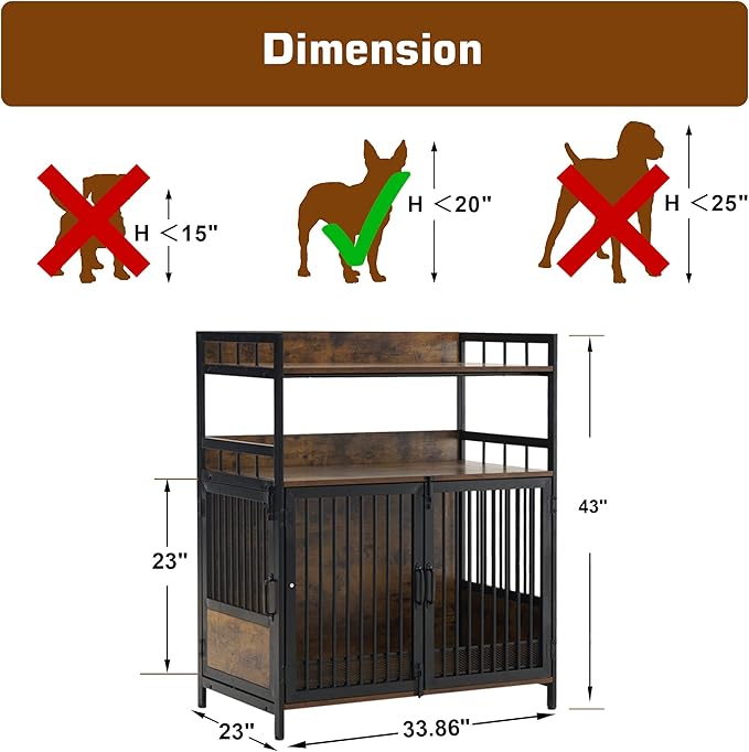 MCombo Furniture Style Dog Crate with Storage Shelves, Heavy Duty Wooden Dog Cage End Table, Triple Doors Pet House Indoor, 1368 (Brown)