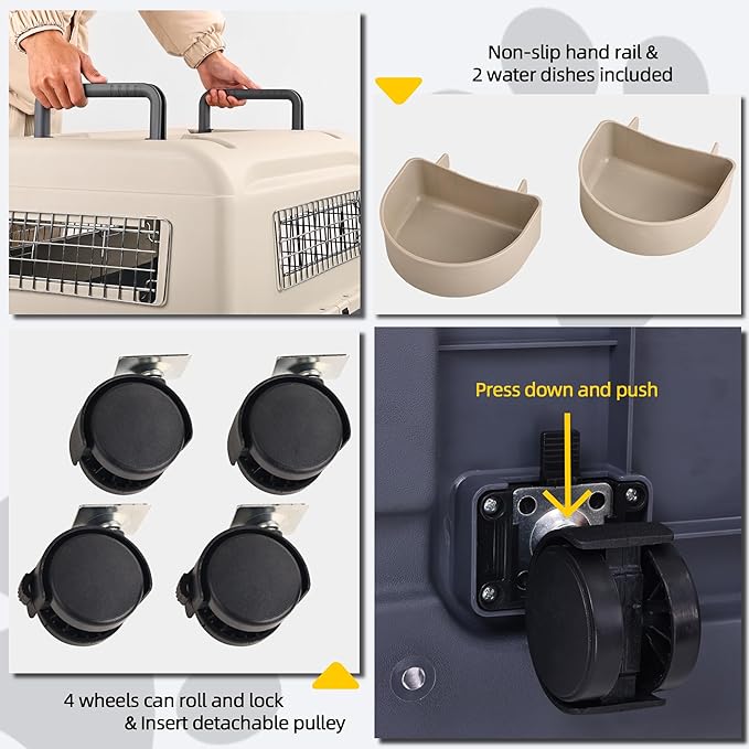 Elevon Plastic Kennels, Plastic Dog Crate, Airline Approved Pet Carrier for Dogs and Cats Longer Traveling, L