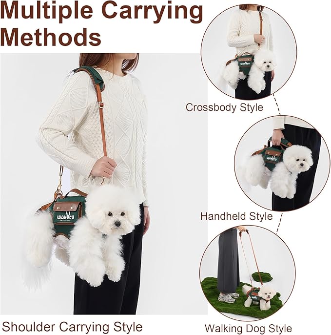 Dog Lift Harness Dog Carrier Dog VES Harness Adjustable Dog Leash with Small Puppy Treat Bag（Green,S）
