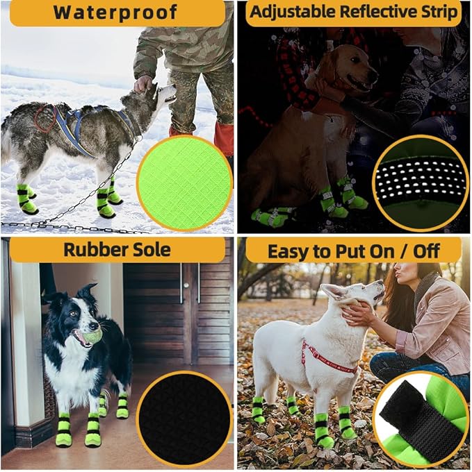 Dog Shoes for Hot Pavement Anti-Slip Dog Boots & Paw Protectors for Winter Snowy Day Summer Dog Snow Boots Waterproof Dog Shoes for Small to Large Dogs with Reflective Straps for Hiking 4Pcs