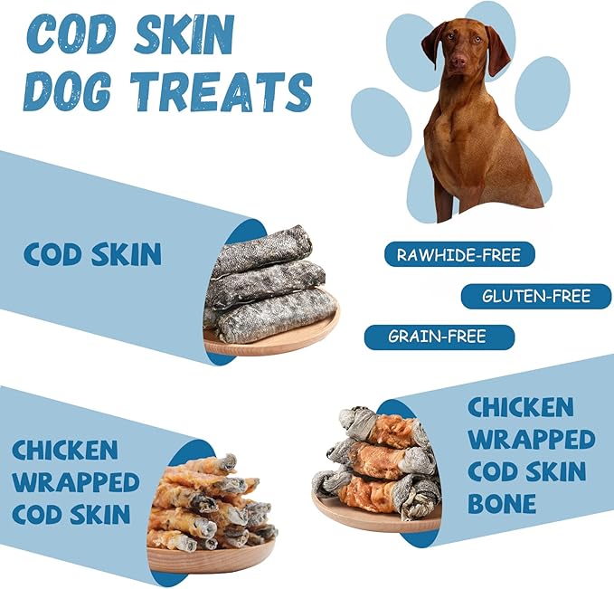 Dog Treats Chicken Wrapped Cod Skin Knotted Bones-6.5", All-Natural Healthy Fish Skin Dog Chew Treats, Rich in Omega-3 Protein, 4 Counts, 10.6oz