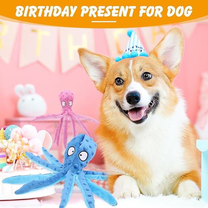 2 Pcs Octopus Dog Toys, No Stuffing Squeaky Dog Toys Chew Toys for Dogs Puppy Toys Indestructible Dog Toy for Small & Medium & Large Dogs (Blue,Purple)