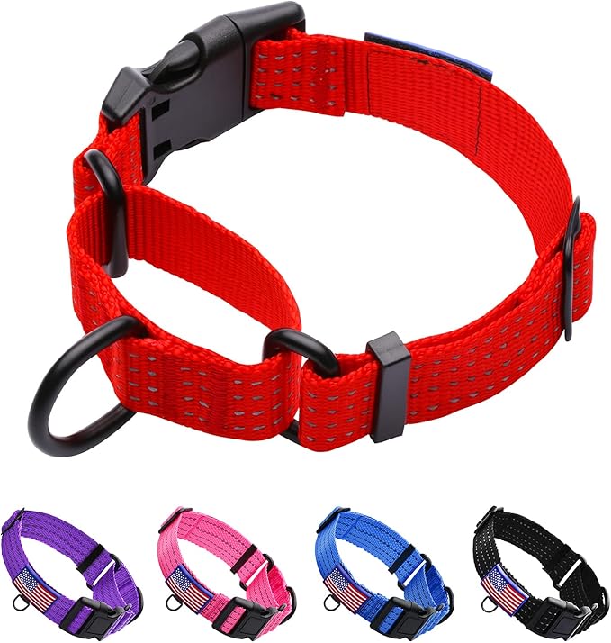 Martingale Collar for Training Dogs. Adjustable Reflective Collars with Buckle-USA Flag- NO Pull-Prevents Slipping Out, for Medium Large XL Dogs. Helps with Strong pullers (L, red)