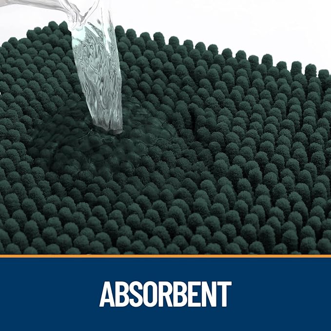 OLANLY Dog Door Mat for Muddy Paws 59x35, Paw Print Design, Absorbs Moisture and Dirt, Absorbent Non-Slip Washable Doormat, Quick Dry Chenille Mud Mat, Entry Indoor Entryway Carpet, Blackish Green