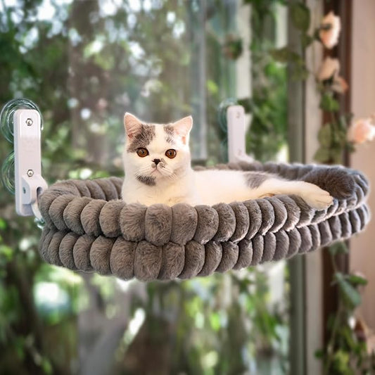 CHEERPALS Cat Window Perch for Indoor Cats Hammock for Window with Reversible Cushion, Foldable Cat Window Bed for Large Cats and Kittens(Grey,Large)