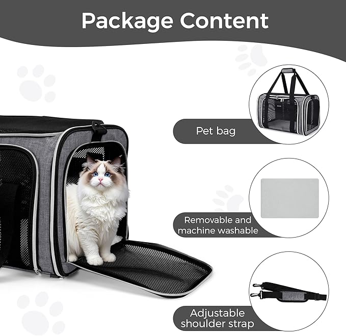 BAGLHER Pet Travel Carrier, Cat Carriers Dog Carrier for Small Medium Cats Dogs Puppies, Airline Approved Small Dog Carrier Soft Sided, Collapsible Puppy Carrier. Grey
