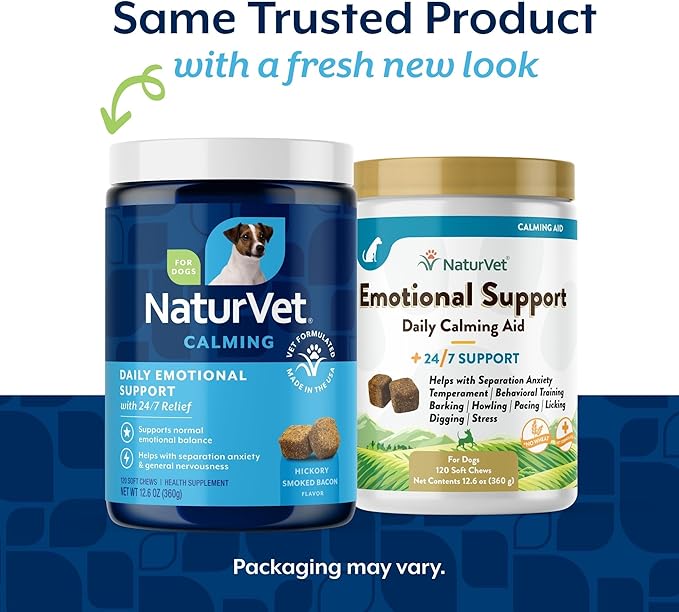 NaturVet Emotional Support Daily Calming Aid Dog Supplement - Helps Promote 24/7 Normal, Calm Behavior - for Dog Stress, Nervousness, Separation, Unwanted Behavior - 120ct Soft Chews