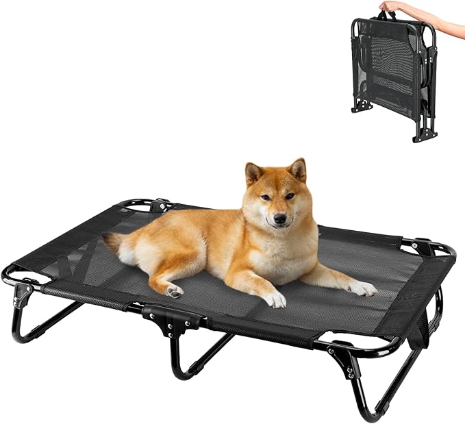 Elevated Dog Bed, Foldable Pet Beds with No Assembly, Cooling Raised Bed with Breathable Mesh, No-Slip Feet Durable Cots Bed for Indoor & Outdoor Use, Black (M:36"x23"x7")