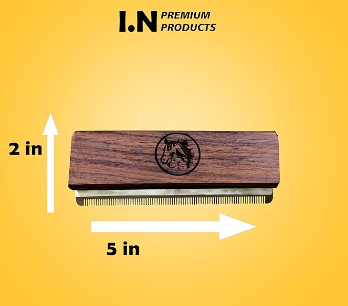 Deshedding Grooming Tools for Dogs Cats & Horse Easy Ergonomic Wooden Handle Professional Brush Grooming Tool, Remove painlessly 95 Percent of Lose Hair Fur & Dirt (5 inch) (5 inch)