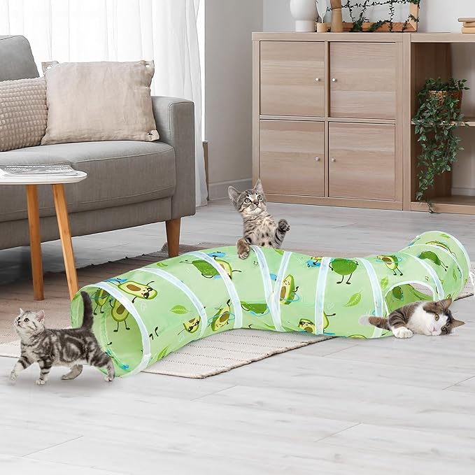 Glittme Cat Tunnel, Cat Tunnels for Indoor Cats, S-Shape Cats Cave with Cat Toys, Foldable Cat Tubes and Tunnels for Cats, Rabbit, Puppy, Guinea Pig