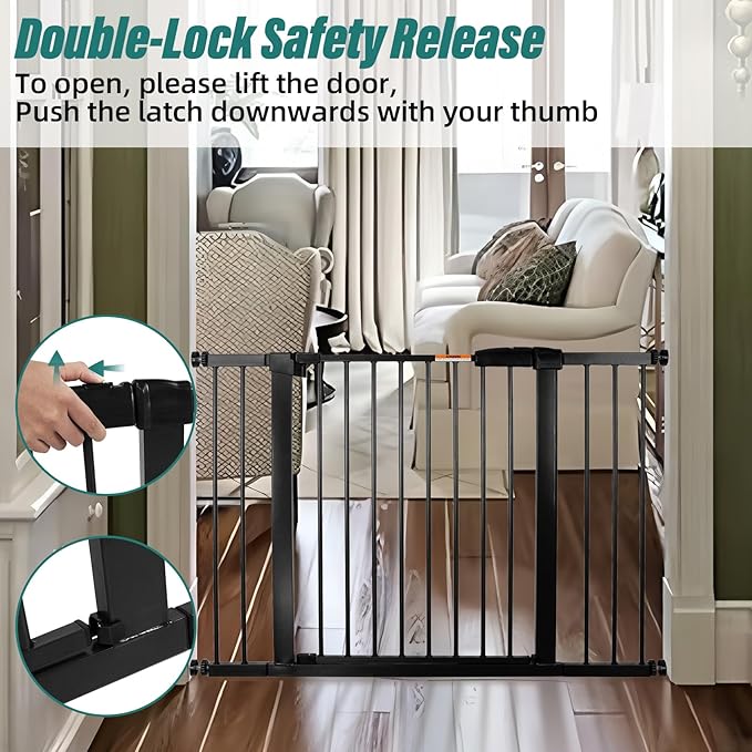 29-57" Dog Gates for Doorways No Drilling, Pet Gate Indoor, 30" Tall Metal Walk-Thru Gate, Easy One-Hand Open, Extensions & Wall Mounts Included (Brown, 57" W x 30.5“H)