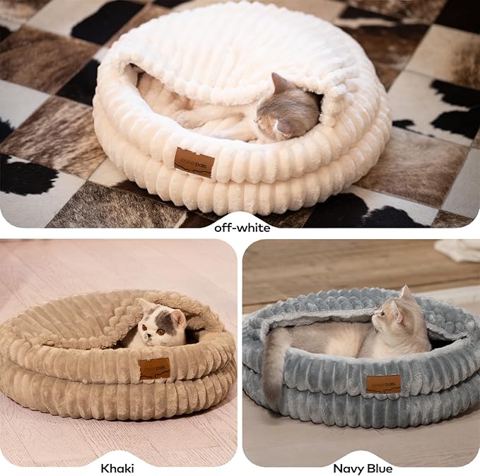 CHEERPALS Cat Bed Cave for Indoor Cats, Washable Round Cat Bed Soft Fluffy Pet Bed for Kitty, Puppy and Small Dog(Khaki)
