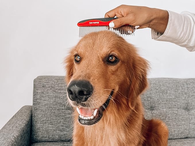 Tuff Pupper Dog Grooming Comb Set | Easily & Safely Remove Dead, Matted Knotted Hair | Ergonomic Pet Detangling Combs | No-Slip Safety Handle For Precision Control | Rounded Tips Prevent Scratching