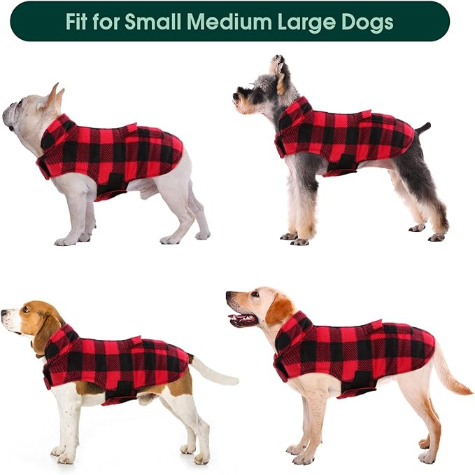 Kuoser Dog Winter Coat, Windproof Dog Fleece Jacket British Style Plaid Cold Weather Doggie Vest Coats, Reversible Cozy Warm Puppy Clothes Pet Apparel for Small Dogs S