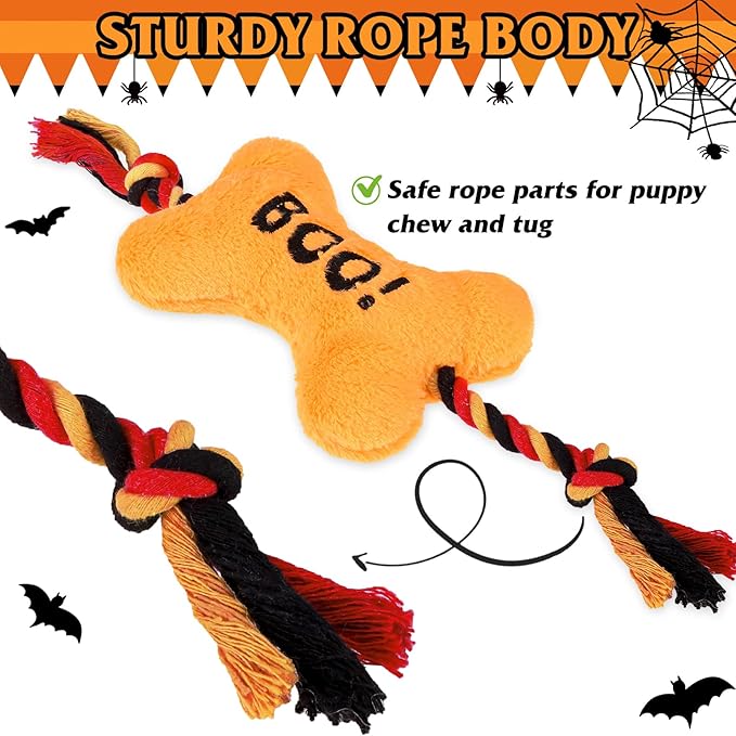PUPTECK Halloween Dog Squeaky Chew Toys - 3 PCS Funny Pumpkin Plush Stuffed Toys for Puppy Pet Tugging Playing