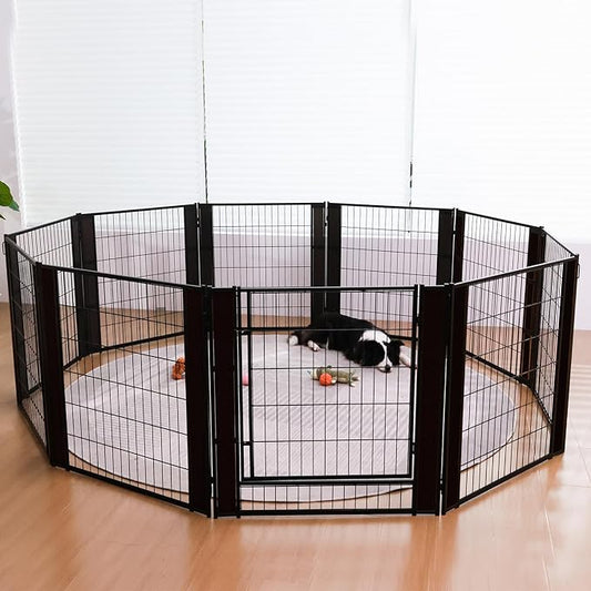 Heavy Duty Dog Playpen 32 Inch Height - Indoor Outdoor Pet Fence Enclosure for Medium and Small Dogs - Foldable Puppy Exercise Pen for Indoor and RV Camping or Yard (10 Panels, 32" H (Black))