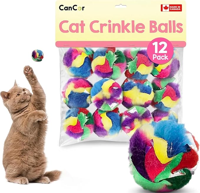 Cat Crinkle Ball Toy – 12-Pack of 1.5" Soft, Lightweight Kitten and Cat Toys – Sparkly, Crinkly, Durable, Safe and Interactive for Indoor Play, Batting, Chasing, Fetch, Training and Daily Exercise