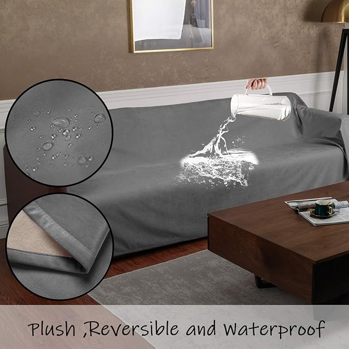 Ameritex Pet Bed Blanket Reversible 100% Waterproof Velvet Super Soft for Sofa and Bed (82x102 Inches, Light Grey+Beige)