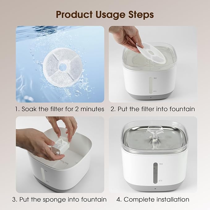 Cat Water Fountain, 100oz/3L Wireless Pet Water Fountain Battery Operated, Water Fountains for Cats Indoor with Motion Sensor, 5-Stage Filtration, Stainless Steel Tray, LED Light & BPA-Free