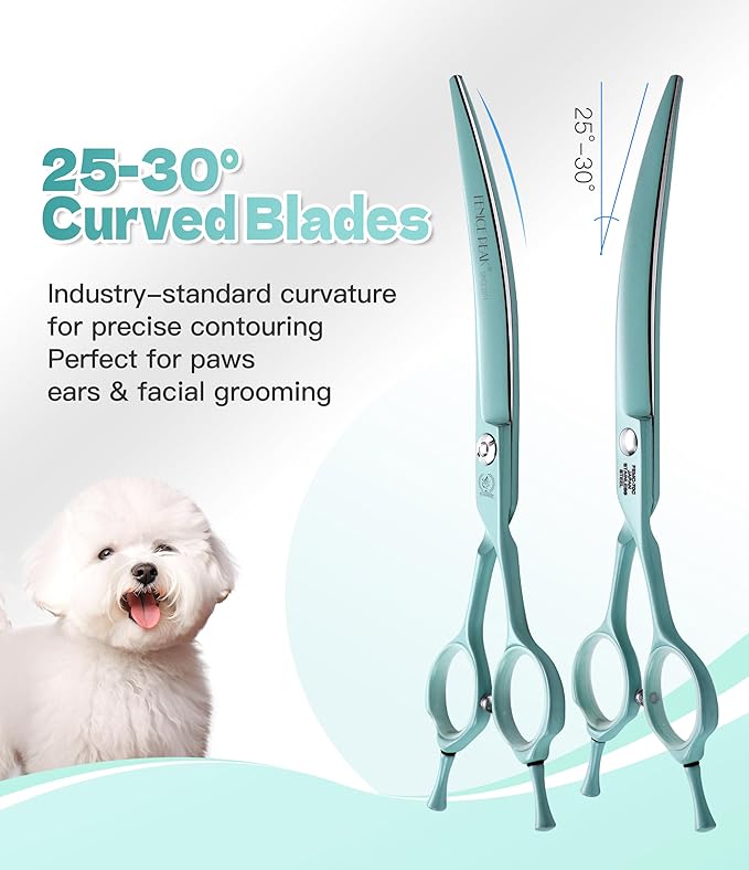 Fenice Peak 7" Professional Dog Grooming Scissors Set, Japanese 440C Stainless Steel Straight Thinning Curved Chunker Shears for Pet Grooming, Trimming Face, Paws, Green