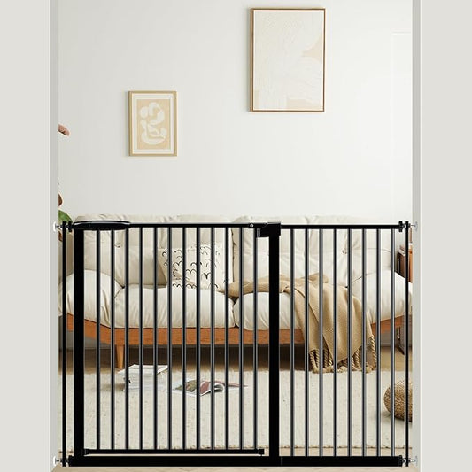 DEARBB Extra Wide Baby Gate Ultra Narrow Spacing 30.11-73.42" Pressure Mounted Double Lock Swing Auto Close Walk Through Metal Safety Pet Gate for Stairs and House Doorway Kitchen,Black 45.86-49.8"