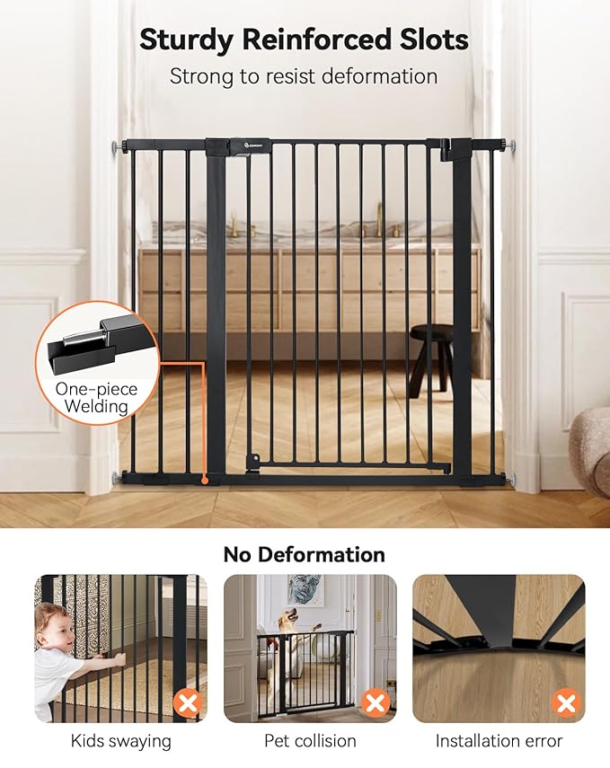 COMOMY 36" Extra Tall Baby Gate for Stairs Doorways, Fits Openings 29.5" to 43.3" Wide, Auto Close Sturdy Safety Dog Gate for House, Pressure Mounted Easy Walk Through Pet Gate with Door, Black