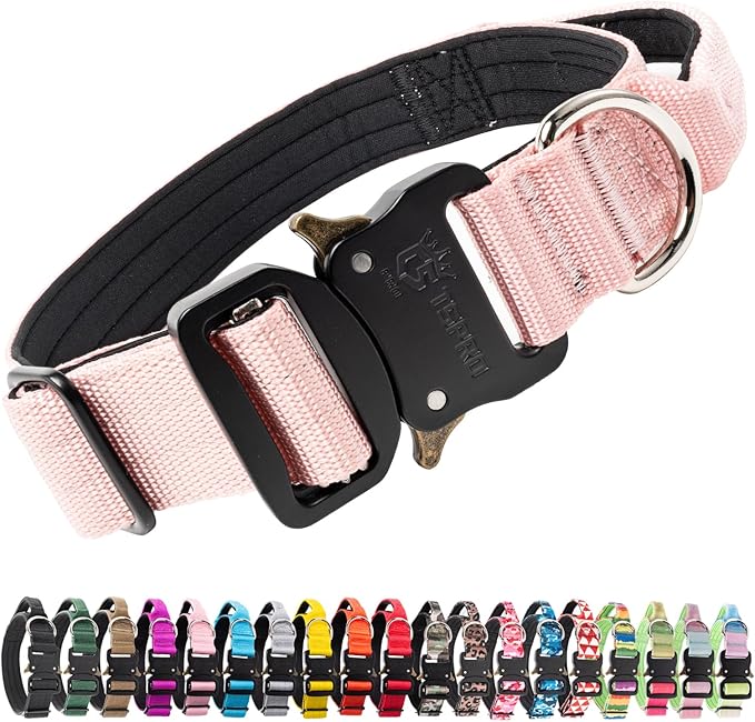 TSPRO Premium Dog Collars Tactical Dog Collar with Handle and Heavy Duty Quick-Release Metal Buckle Durable Thick and Adjustable for Medium to Large Dogs (Pink M)