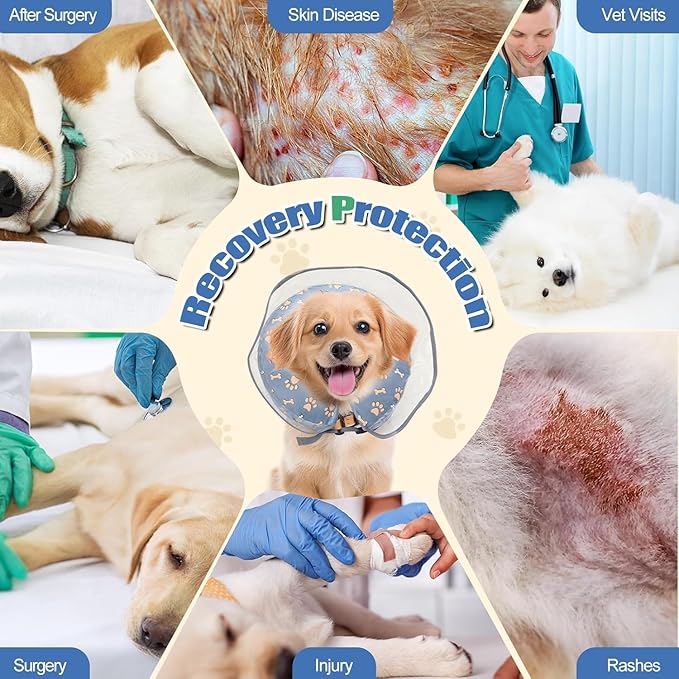 Dog Cone, Inflatable Dog Cone for Small, Medium, and Large Dogs, Soft Cone for Dogs After Surgery with Adjustable Buckle, Adjustable Soft Recovery Collar with Detachable Cove