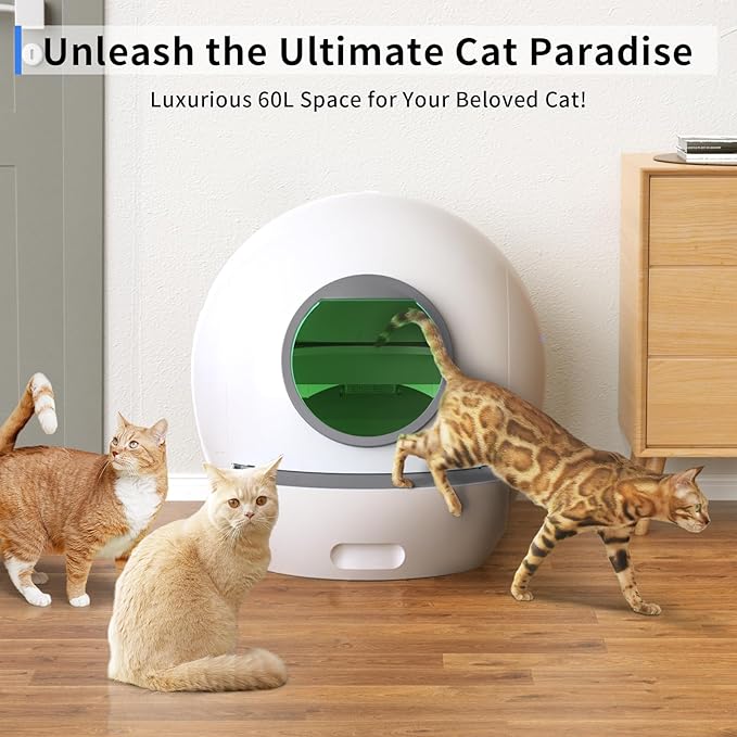 ELS PET Automatic Cat Litter Box Self Cleaning for Multi Cats, APP Control Smart Litter, White