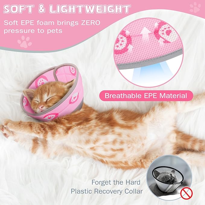Cat Cone Collar Soft Elizabethan Collar for Surgery Recovery - Adjustable for Small and Large Cats Kittens to Stop Licking