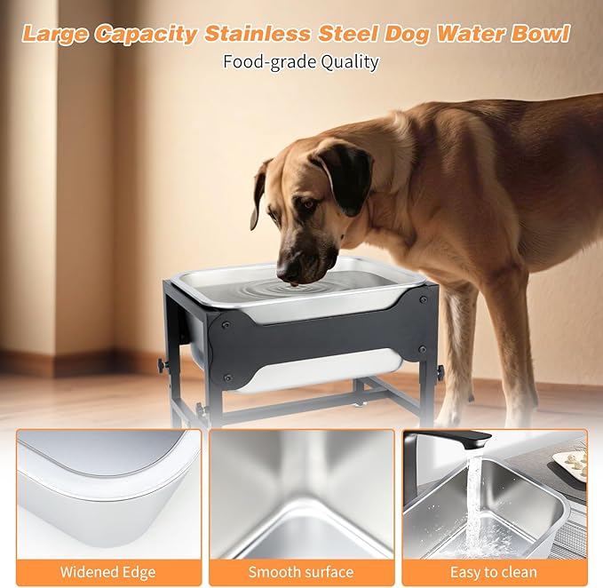 3 Gallons Elevated Large Dog Water Bowl, 4 Height Adjustable Stainless Steel Raised Dog Bowls with Stand, Indoor Outdoor Pet Water Bowl Relief Joint Pressure Pet Dishes for Dogs Easy Clean