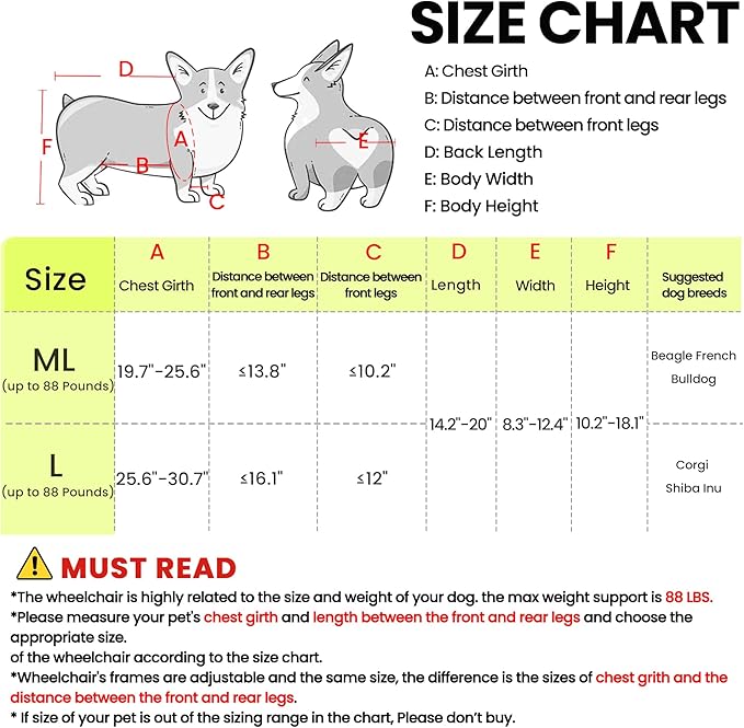 Dog Wheelchair for Back Legs - Lightweight Mobility Cart for Medium Breed Dogs with Disabled, Injured, or Arthritic Hind Legs - Includes High-Visibility Vest, Leash & Sling Lift (L)