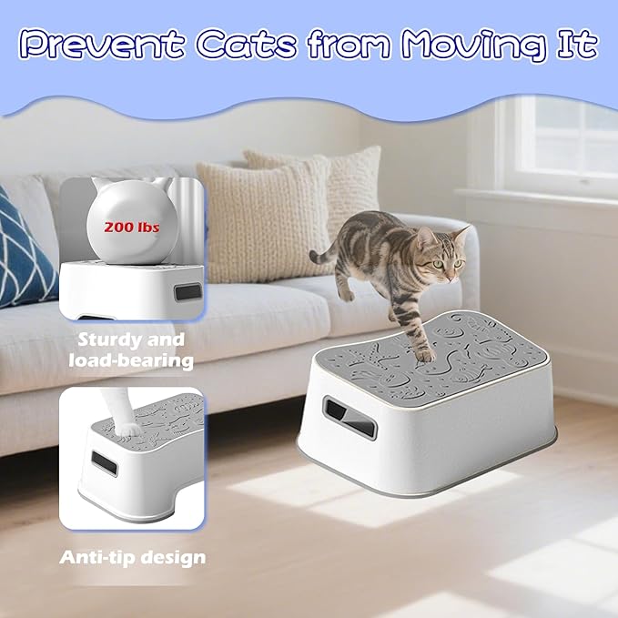 SpaceTime Elevated Cat Litter Mats,Small Litter Box Mat,Waterproof Cat Ramp Stair Litter Box Step With Non-Slip Rubber-Like Base For Floor,Easy Cleaning Pet Pad Suitable For Kitty & Elderly Cats(Grey)