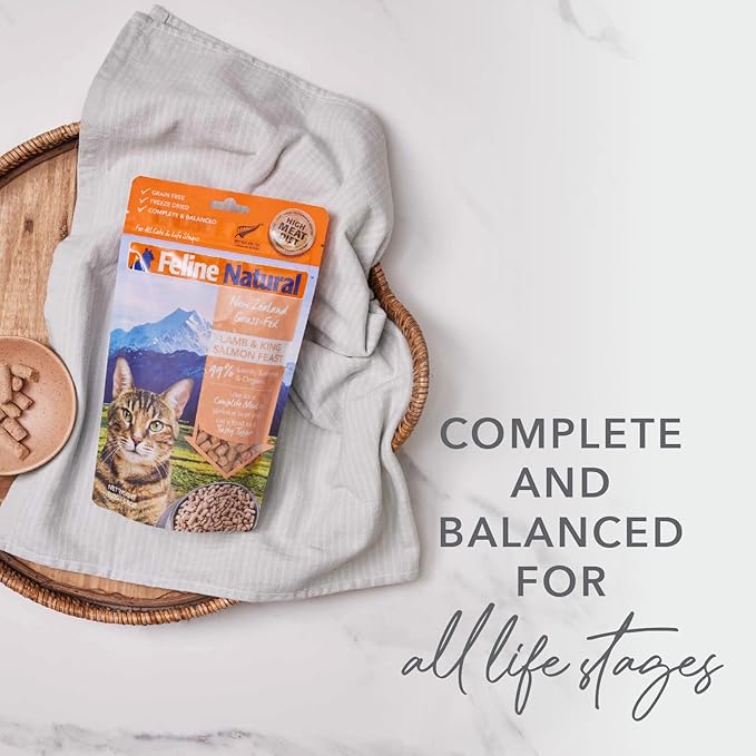 Feline Natural High Protein Dry Cat Food, Freeze-Dried Diet with 98% Meat, Organs & Seafood, No Peas, Grains, or Artificial Additives, Made in New Zealand Beef & Hoki, 3.5oz