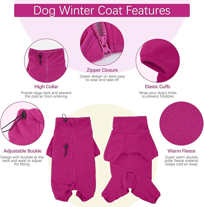 ROZKITCH Full Body Dog Coat, Pet Windproof Warm Cold Weather Jacket Vest Cozy Jumpsuit Apparel Outfit Clothes for Small Medium Large Dog Walking Hiking Sleep Pink XL