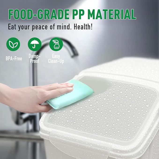 2 Pack Large Dog Food Storage Container, Flour Rice Storage Bin with 2 Measuring Cups, 25Lbs (15 Liters) with Wheels Seal Locking Lid PP Material, Sugar, Cereal and Dog Cat Pet food Containers