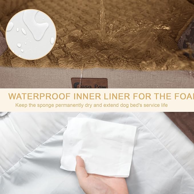 Orthopedic XL Dog Beds, Waterproof Memory Foam Big Pet Bed for Extra Large Sized Dogs 45x35Inch, Non-Slip Bottom and Egg-Crate Foam Dog Couch Bed with Washable Removable Cover, Brown