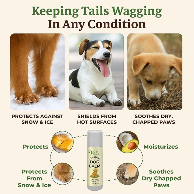 Earth’s Daughter Dog Paw Balm – Organic Paw & Nose Protector with Beeswax, Coconut & Calendula – Itch Relief & Natural Skin Care for Dogs & Puppies – Travel Essential – 0.56oz