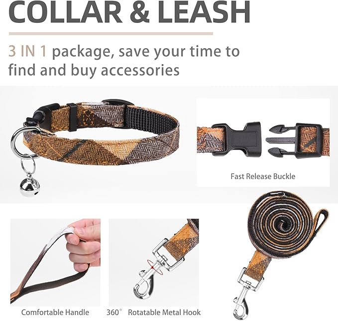 PUPTECK Adjustable Dog Harness Collar and Leash Set Step in No Pull Pet Harness for Small Medium Dogs Puppy and Cats Outdoor Walking Running, Soft Mesh Padded Reflective Vest Harnesses, Orange M