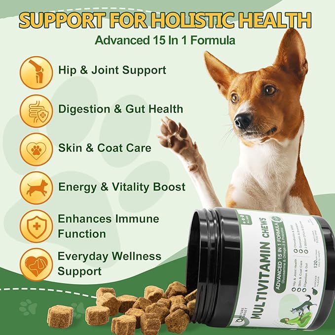 NATURE TARGET Multivitamin for Dogs - with MSM & Glucosamine, Omegas 3 & 6, Probiotics for Digestive Health, Joint Support, Skin & Coat, Immune System & Overall Health 120 Soft Chews