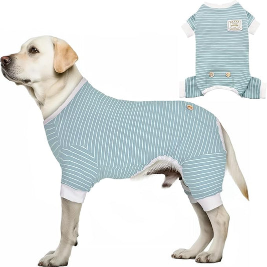 KYEESE Dog Pajamas Striped Clothes Pet PJS Lightweight Doggie Jammies 4 Legs Outfit Soft Dog Pajamas Cozy Pet Clothes Onesie Comfortable PJS for Medium Dogs Doggie Onesie,Green Striped, XX-Large