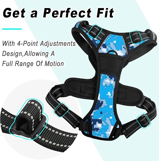 BARKBAY No Pull Dog Harness Large Step in Reflective Dog Harness with Front Clip and Easy Control Handle for Walking Training Running(Blue camo,XL)