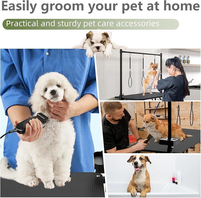 VFK 36''/47''Large Dog Grooming Table, Foldable Pet Station at Home, Dog Grooming Table,Adjustable Cat Drying Desktop with Arms, Nooses, Mesh Tray (Basic pet Table, 47" Black)