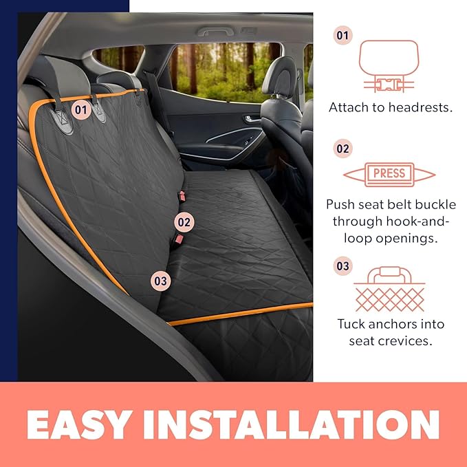 Active Pets Dog Car Seat Cover for Back Seat, Waterproof Pet Hammock Protector, Durable Nonslip Seat Protection SUV Truck, Standard 53"x56", Orange