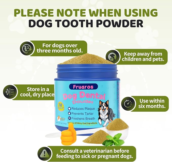 Dog Teeth Cleaning Powder, Dog Dental Powder for Dog Breath Fresh and Teeth Cleaning, Targets Tartar & Bad Breath with 750 Million Probiotics. Plaque Off Dental Care Formulated for Medium Dogs (150g)