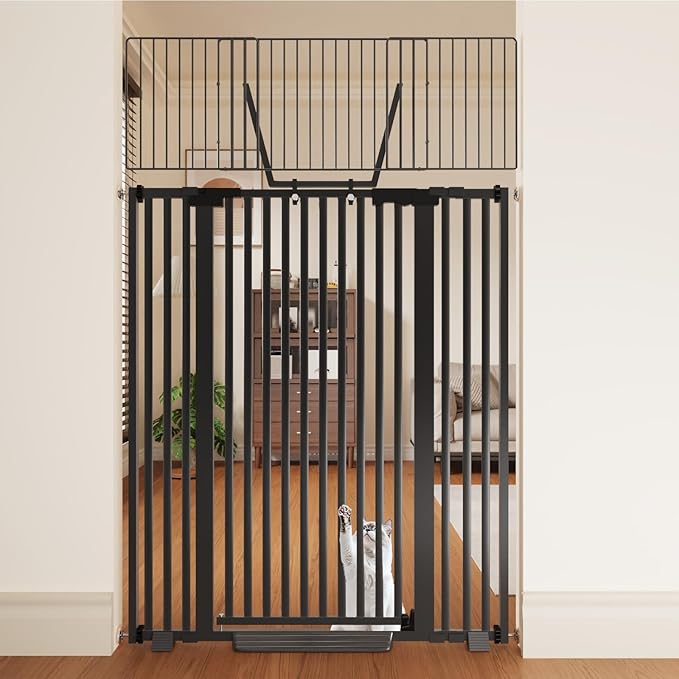 67" High Extra Tall Cat Gate for Doorway, 29.5-49.21" Extra Wide Pet Gate Pressure Mounted Baby Gates for Dogs Pets, Easy Walk Through Cat Proof Gate(Black)