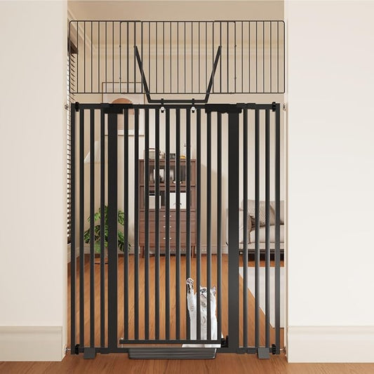 67" High Extra Tall Cat Gate for Doorway, 29.5-49.21" Extra Wide Pet Gate Pressure Mounted Baby Gates for Dogs Pets, Easy Walk Through Cat Proof Gate(Black)