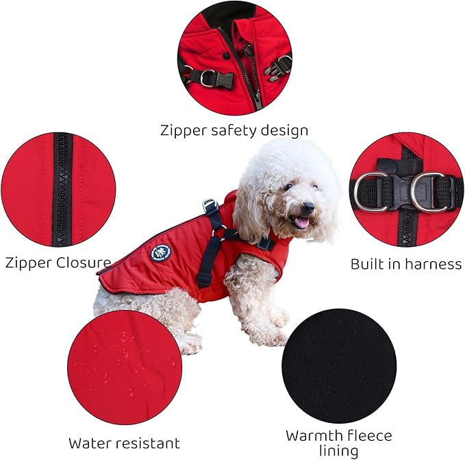 Norbi Dog Coat - Winter Jacket with Built-in Harness, Adjustable Warm Coats for Small to Large Dogs, Perfect for Cold Weather