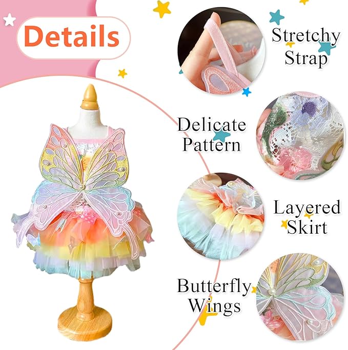 Cat/Small Dog Pretty Fairy Costume Clothing - Cute Dress Outfit for Spring Halloween Christmas Girl Party (L)