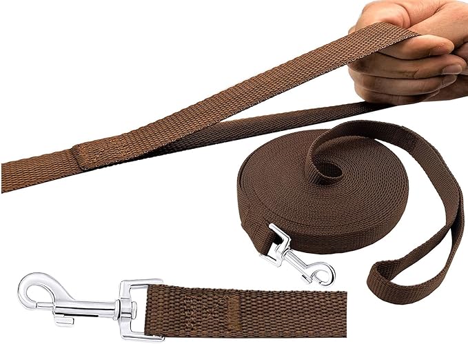 PETGOGO 15ft 20ft 30ft 40ft 50ft Long Dog/Puppy Lead Obedience Recall Training Dog Leashes for Small Medium Dogs Camping, Training, Play, or Backyard (Brown, 1" x 20FT)